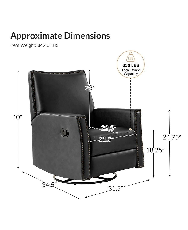 Hulala Home Jerseyville Transitional Leather Swivel Rocker Manual Recliner