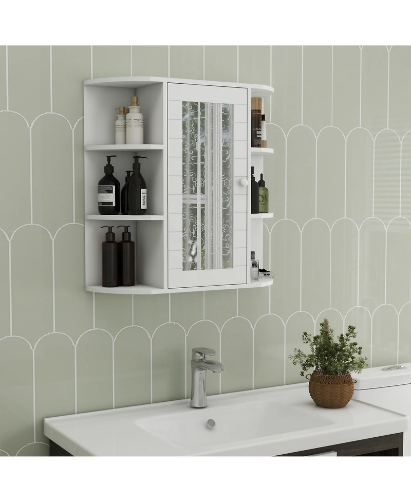 Midola Bathroom Medicine Cabinet with Mirror, Wall Mounted Bathroom Cabinet with Mirror Door, 6 Open Shelves,3 Adjustable Shelves for Bathroom