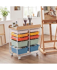 Slickblue Rolling Office Storage Cart with 10 Drawers, Wood Top and Locking Wheels