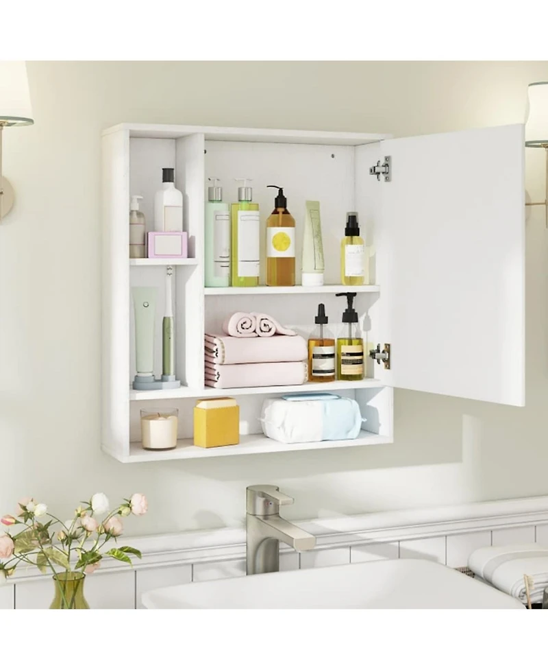 Phying Wall Mounted Mirror Cabinet Single Door Bathroom Storage Cabinet Multifunctional Wooden Organizer with Mirror Door