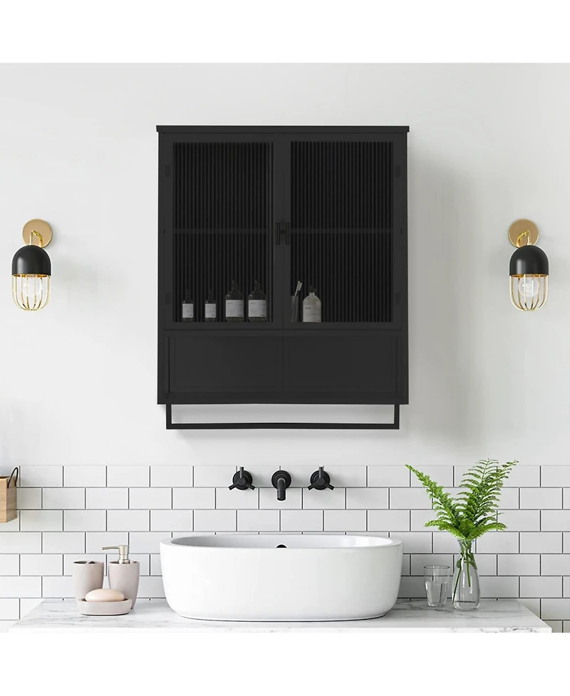 Phying 23.62 Inch Modern Wall Mounted Cabinet with Two-Tier Enclosed Storage and Towel Rack Multipurpose Organizer