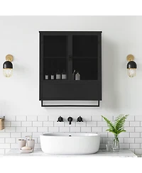 Phying 23.62 Inch Modern Wall Mounted Cabinet with Two-Tier Enclosed Storage and Towel Rack Multipurpose Organizer