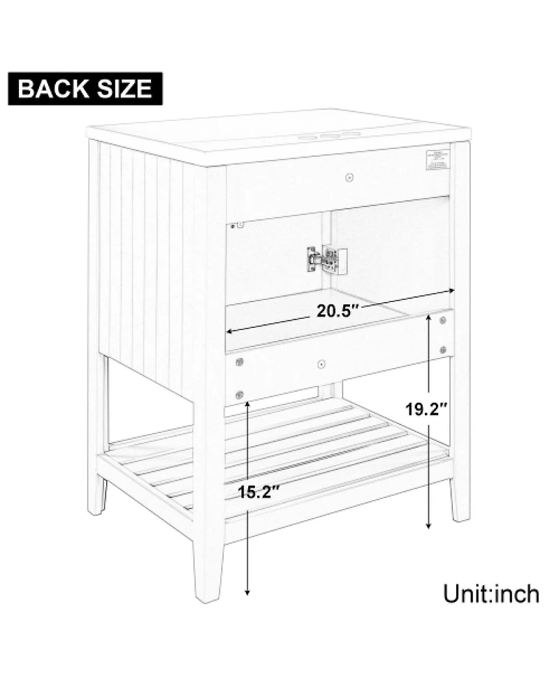 Sillysis 24 Inch Modern Freestanding Bathroom Vanity with Semilune Ceramic Sink, Solid Wood Frame and Open Shelf Storage