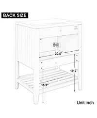 Sillysis 24 Inch Modern Freestanding Bathroom Vanity with Semilune Ceramic Sink, Solid Wood Frame and Open Shelf Storage