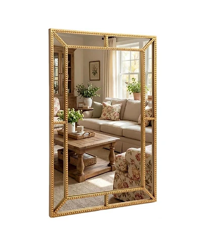 Phying 36X24 Inch Beaded Frame Wall Mirror Modern Rectangle Decorative Vanity Mirror Stylish Ornamental Wall Mounted Mirror for Living Room Home Decor
