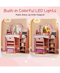 Slickblue Kids Makeup Vanity Table and Chair Set with Color Changing Led Lights