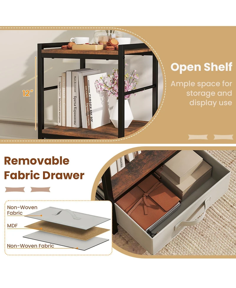 Slickblue Nightstand with Open Storage Shelf and Fabric Drawer for Bedroom