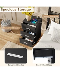 Slickblue Nightstand with Charging Station and 3 Storage Drawers Bedside Table