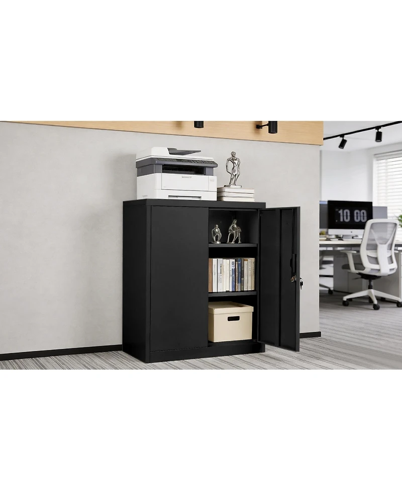 homfan Steel Storage Cabinet with Lock 36inch Tall Filing Locker 2 Adjustable Shelves - Secure Metal Organizer for Office, Home