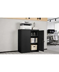 homfan Steel Storage Cabinet with Lock 36inch Tall Filing Locker 2 Adjustable Shelves - Secure Metal Organizer for Office, Home