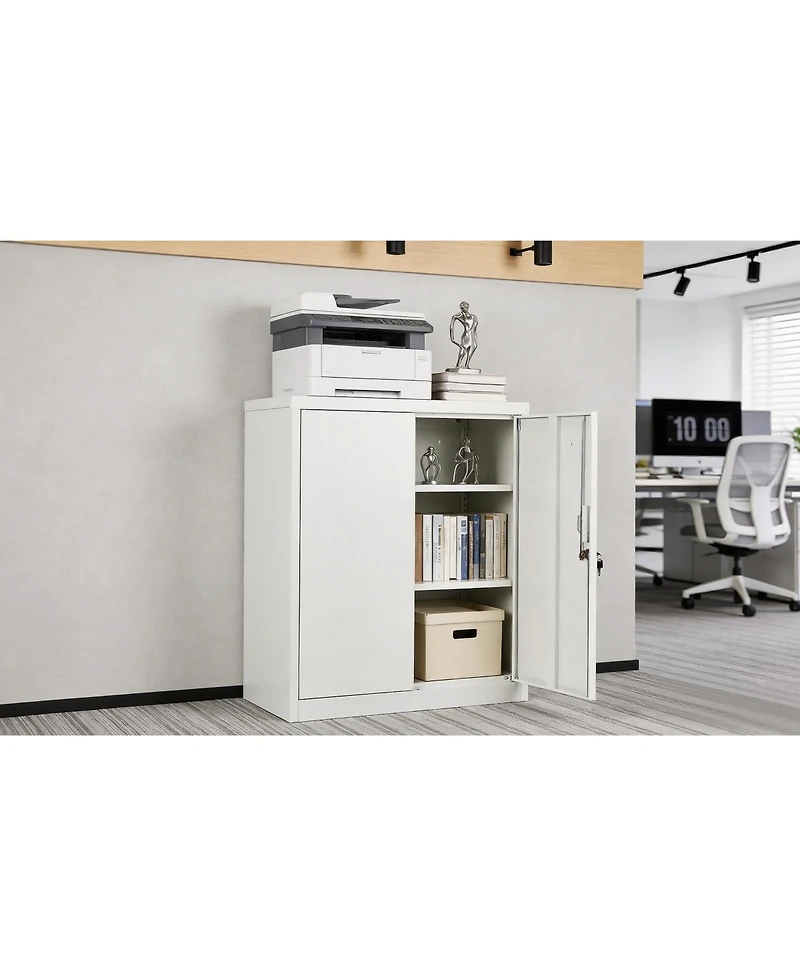 homfan Steel Storage Cabinet with Lock 36inch Tall Filing Locker 2 Adjustable Shelves - Secure Metal Organizer for Office, Home