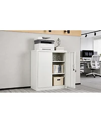 homfan Steel Storage Cabinet with Lock 36inch Tall Filing Locker 2 Adjustable Shelves - Secure Metal Organizer for Office, Home