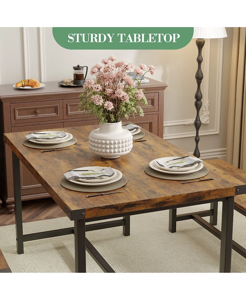homfan 4-Piece Space Saving Dining Set, Sturdy Engineered Wood Metal Frame Bench Set Easy Care Home Furniture