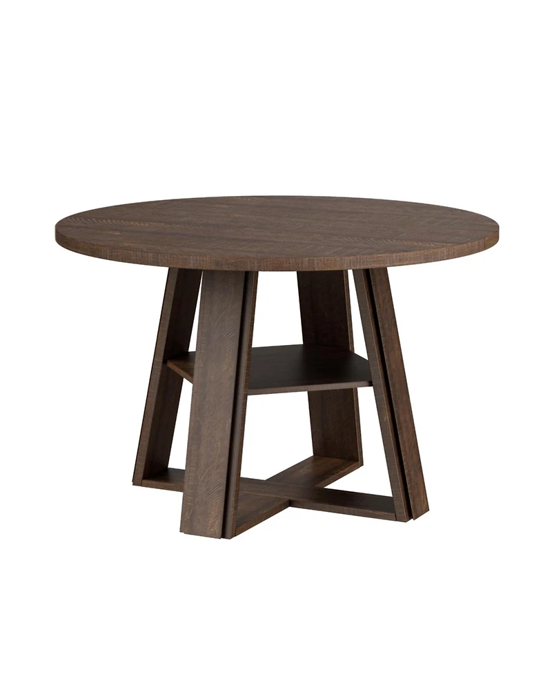 gaomon Farmhouse 43'' Round Dining Table with Sturdy Wooden Pedestal, Built-in Storage Shelf, (Only Table)