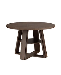 gaomon Farmhouse 43'' Round Dining Table with Sturdy Wooden Pedestal, Built-in Storage Shelf, (Only Table)