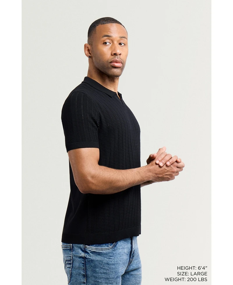Xray Men's Johnny Collar Textured Rib Rows Sweater Polo