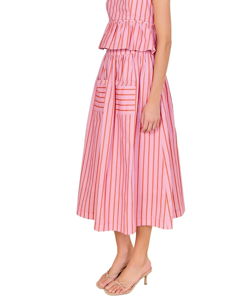 English Factory Women's Striped Midi Skirt