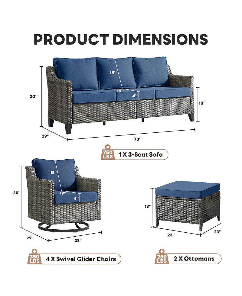 Pocassy Patio Swivel Glider Furniture Set, 7 Pieces Wicker Outdoor Seating Furniture, Patio Conversation Sofa Sets for Lawn Backyard