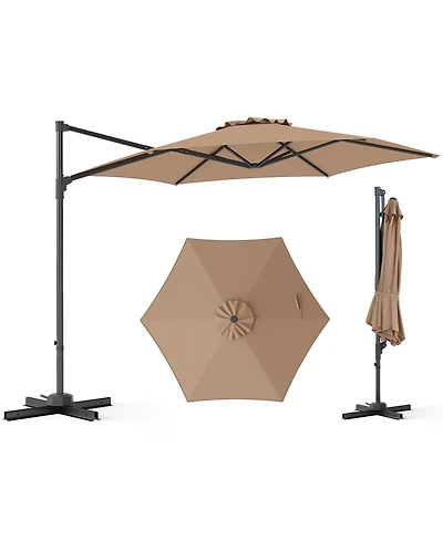 Gymax 10 Feet Outdoor Cantilever Umbrella with 360-Degree Rotation Air Vent Cross Base Included Patio