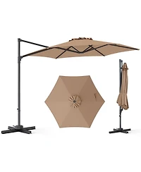 Gymax 10 Feet Outdoor Cantilever Umbrella with 360-Degree Rotation Air Vent Cross Base Included Patio