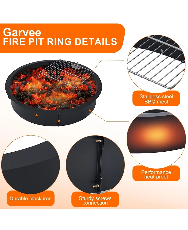 Homfan Rust-Resistant Steel Fire Pit Ring, Above and In-Ground Usable Outdoor Fast Assembly Heating Bowl for Garden Patio Camping Bbq