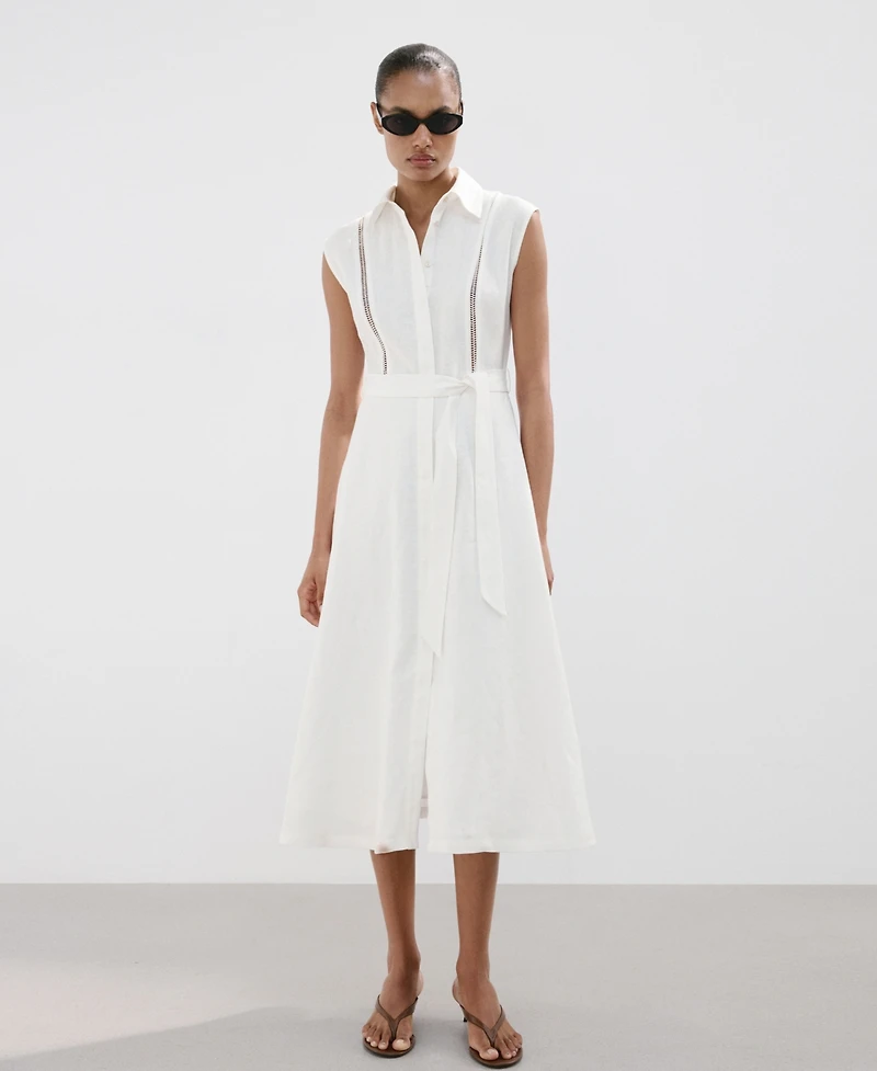 Mango Women's Bow Linen Shirt Dress