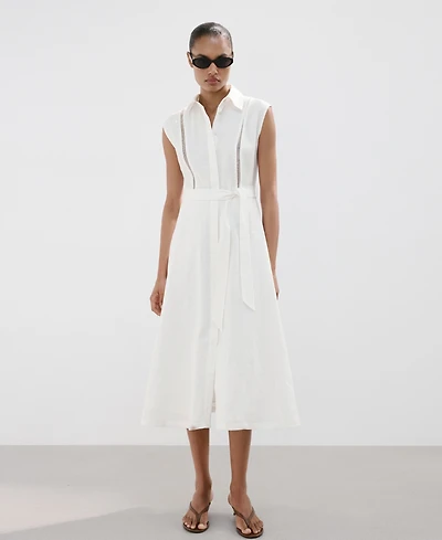 Mango Women's Bow Linen Shirt Dress