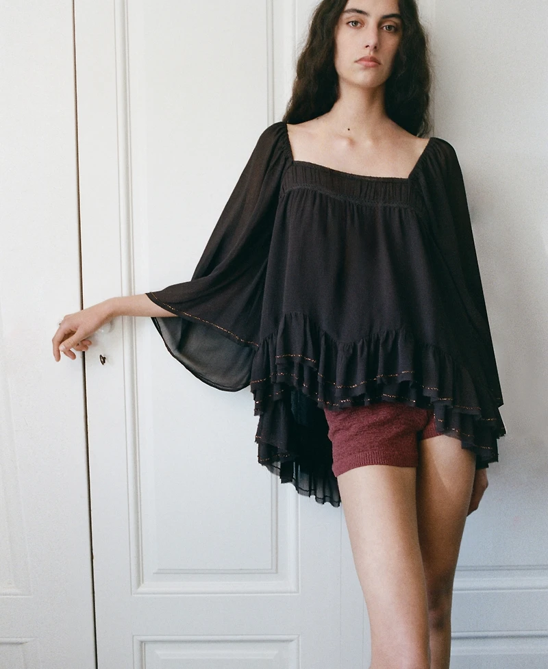 Mango Women's Beads Ruffled Blouse