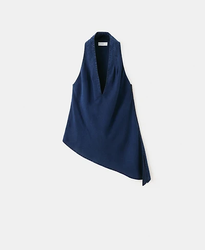 Mango Women's Asymmetrical Denim Halter Neck Top