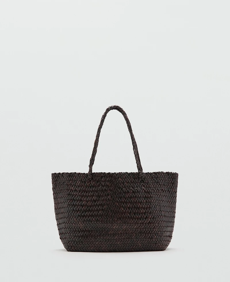 Mango Women's Woven Leather Shopper Bag