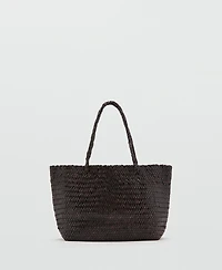 Mango Women's Woven Leather Shopper Bag
