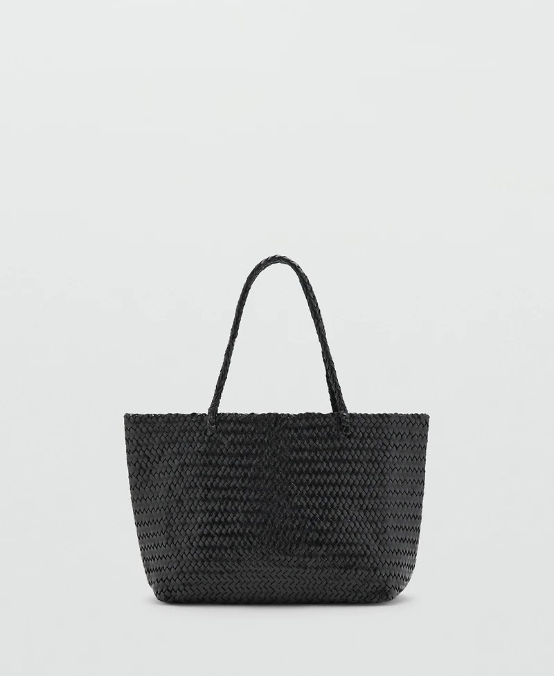 Mango Women's Woven Leather Shopper Bag