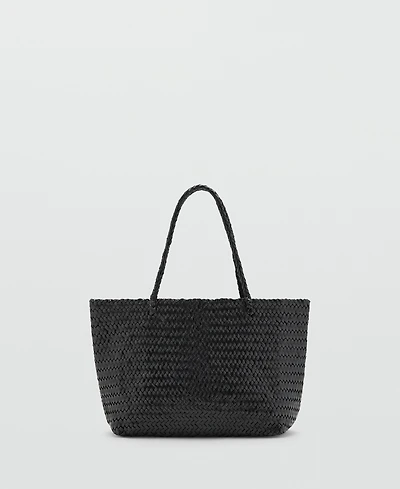Mango Women's Woven Leather Shopper Bag
