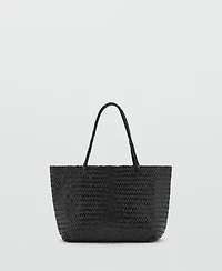Mango Women's Woven Leather Shopper Bag