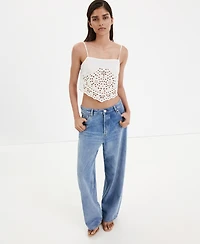 Mango Women's Embroidered Open-Work Top