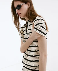 Mango Women's Striped Crocheted Polo Top