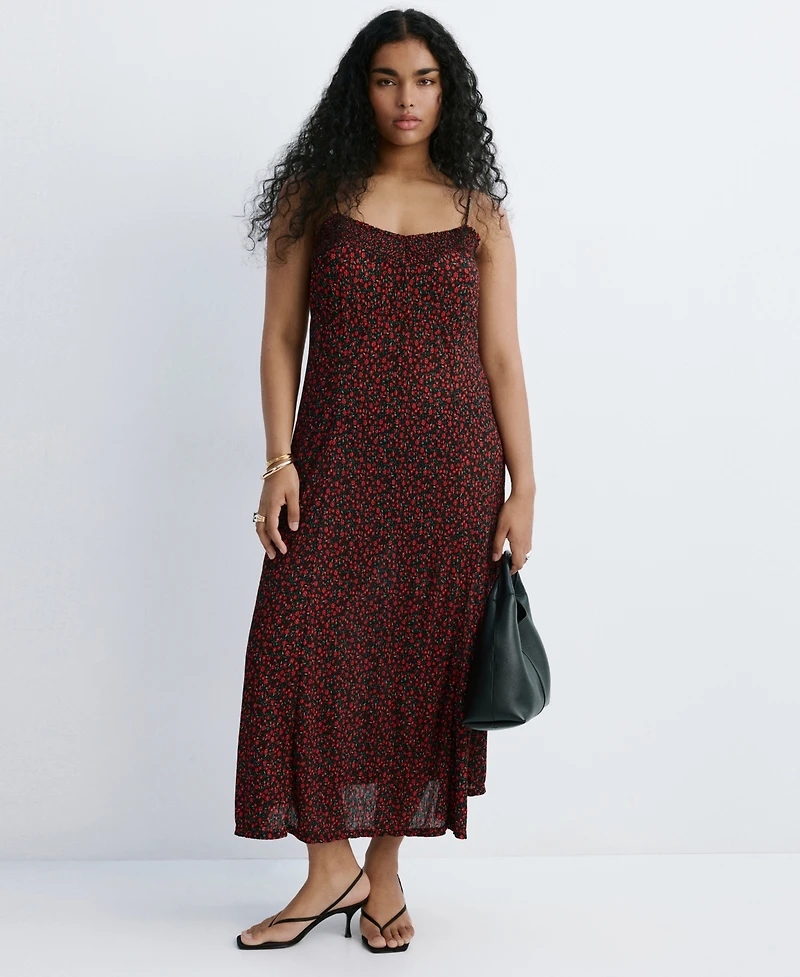 Mango Women's Gathered Neckline Floral Midi-Dress