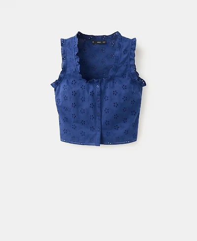 Mango Women's Openwork Embroidery Cotton Blouse