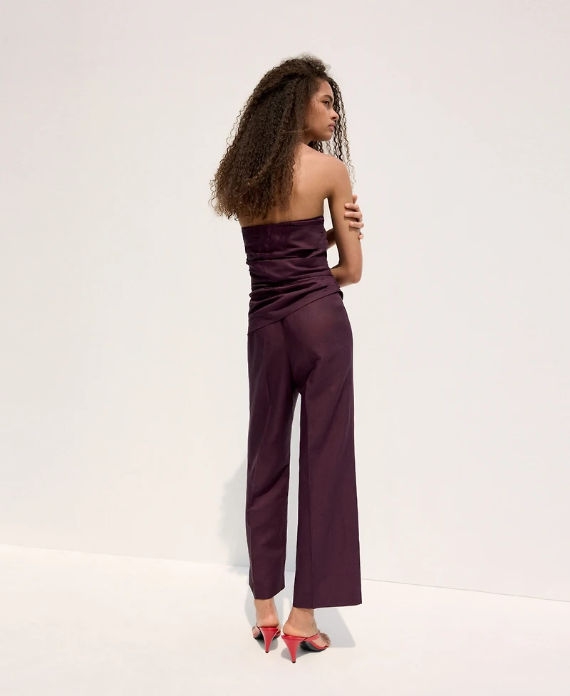 Mango Women's Strapless Linen Jumpsuit