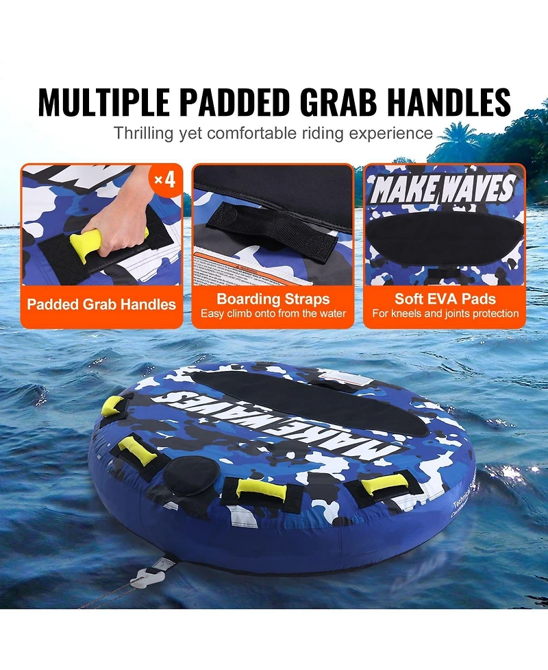 Hikeen Towable Tube for Boating Riders Inflatable Boat Tubes and Towables Round Water Sport Towable Tube for Boat to Pull Full Nylon Cover