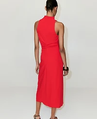 Mango Women's Draped Neckline Ruched Dress