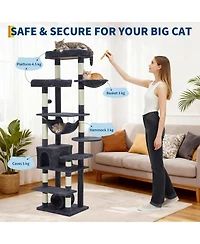 homfan 74" Cat Tree for Large Cats, Tall Tower with 11 Scratching Posts, Hammock, Top Perch, Toy Balls, Condo, Heavy Duty House Adult Big Cats