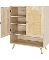 gaomon Set of 2 4-Tier Rattan Shoe Cabinets with Woven Doors and Adjustable Shelves