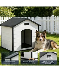 homfan Heavy Duty Waterproof Dog House, Plastic Kennel with Raised Floor, Hidden Vents, Easy Assembly