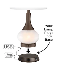 360 Lighting Accent Table Lamp with Usb and Ac Power Outlet Workstation Charging Base High Warm Bronze Drum Shade Living Room Desk