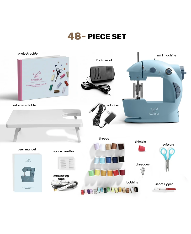 Clara Clark Mini Portable Sewing Machine & Complete Supplies Kit for Beginners and Kids - 48 Piece