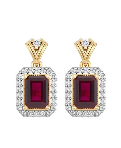 Macy's Lab-Grown Ruby (2-1/2 ct. t.w.) & Lab-Grown White Sapphire (1/2 ct. t.w.) Earrings in 14k Yellow Gold-Plated Sterling Silver