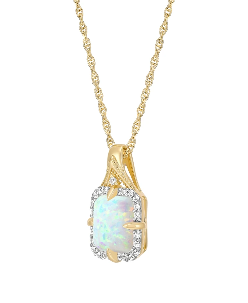 Macy's Lab-Grown Opal (9/10 ct. t.w.) & Lab-Grown White Sapphire (1/6 ct. t.w.) Pendant Necklace in 14k Yellow Gold-Plated Sterling Silver