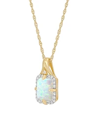 Macy's Lab-Grown Opal (9/10 ct. t.w.) & Lab-Grown White Sapphire (1/6 ct. t.w.) Pendant Necklace in 14k Yellow Gold-Plated Sterling Silver