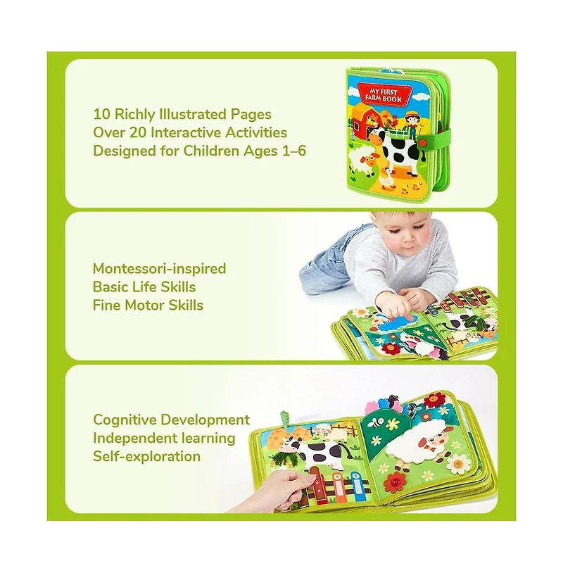 Cowin Busy Board Farm Busy Book Developing Sensory Board Montessori Toys for Toddler